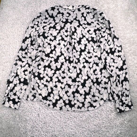 A.L.C Black White Floral Silk Button Up Blouse 6 - Picture 2 of 7
